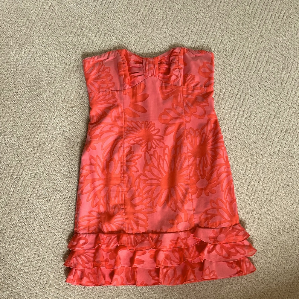 Lilly Pulitzer strapless Coral Lu dress with ruffles size 8.